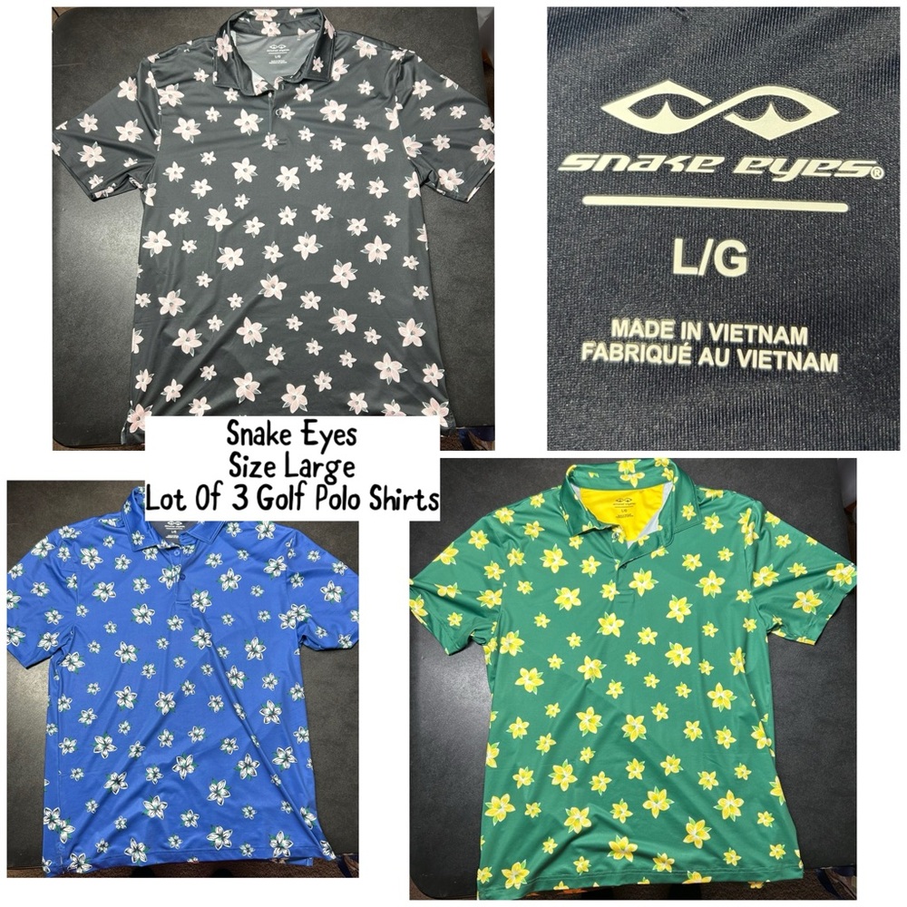 Snake Eyes Men’s Size L Lot of 3 Polo Golf Shirt
